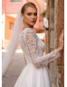 Long Sleeves Beaded Ivory Lace Tulle Dreamy Wedding Dress